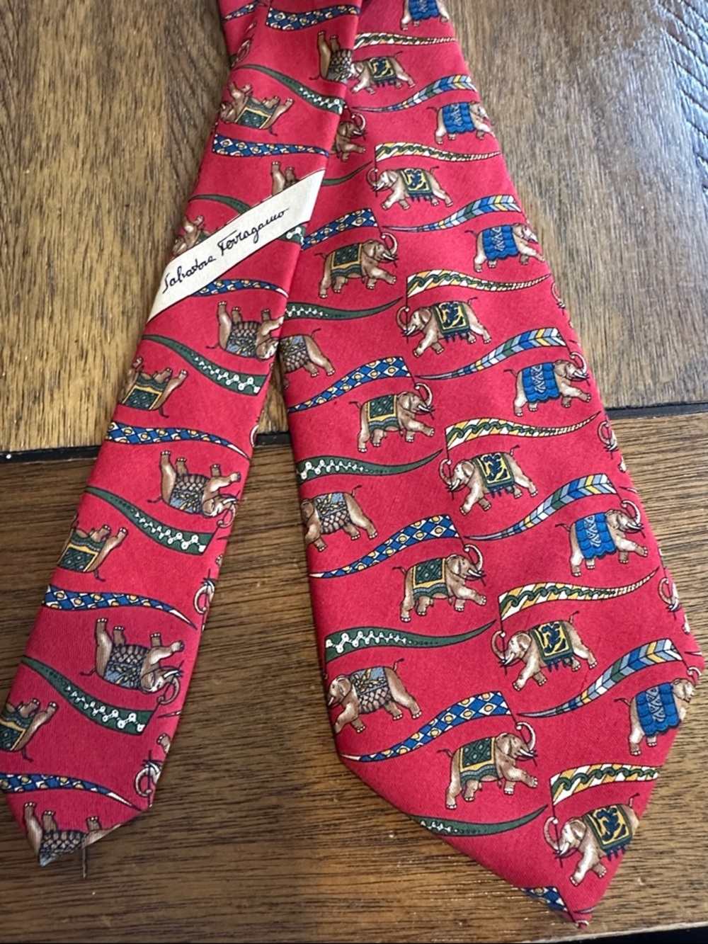 Salvatore Ferragamo Red Silk Tie with Elephant Motif